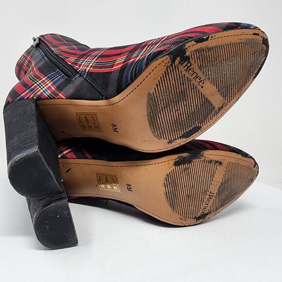 J. Renee Barbet Heeled Booties Women 8M Plaid Red Black Blue Block Heel Side Zip - Picture 11 of 12